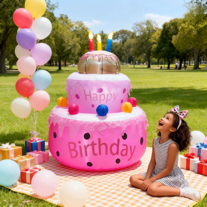 1.6M Birthday Cake Inflatables Outdoor Decorations Build-In LED Light Happy Birthday Party Decor Home Indoor Outdoor Garden