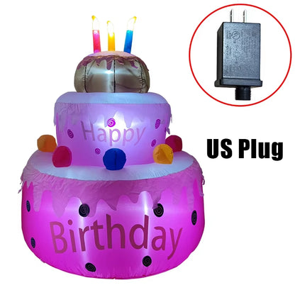 1.6M Birthday Cake Inflatables Outdoor Decorations Build-In LED Light Happy Birthday Party Decor Home Indoor Outdoor Garden