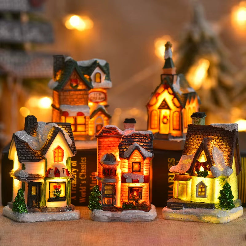 1~6Pcs 2025 Christmas Ornaments LED Night Light Luminous Castle Snow House Sculpture Xmas Decoration for Home New Year Navidad