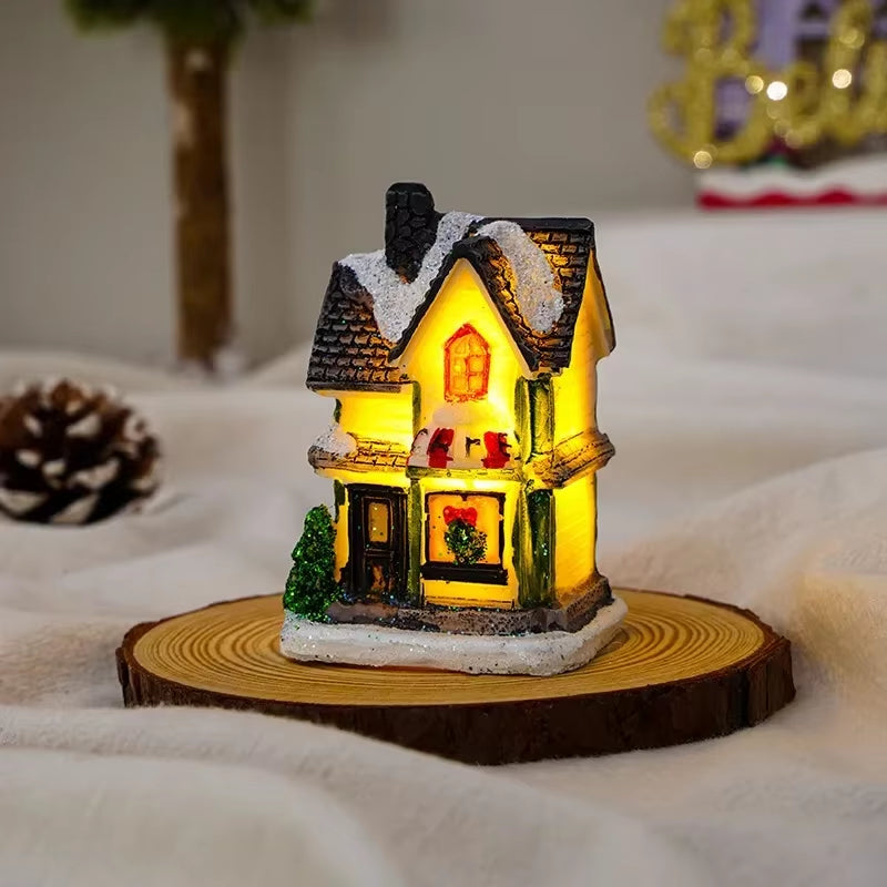 1~6Pcs 2025 Christmas Ornaments LED Night Light Luminous Castle Snow House Sculpture Xmas Decoration for Home New Year Navidad