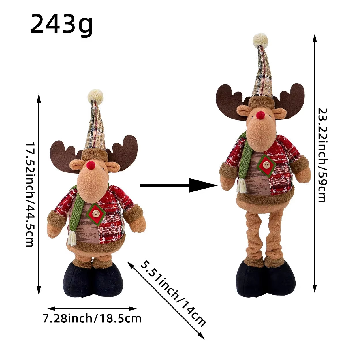 Adjustable Santa Claus Snowman Elk Doll Plush 40～60Cm Xmas Gift Christmas Tree Decorations Home Party Xmas Ornaments 1～3Pcs