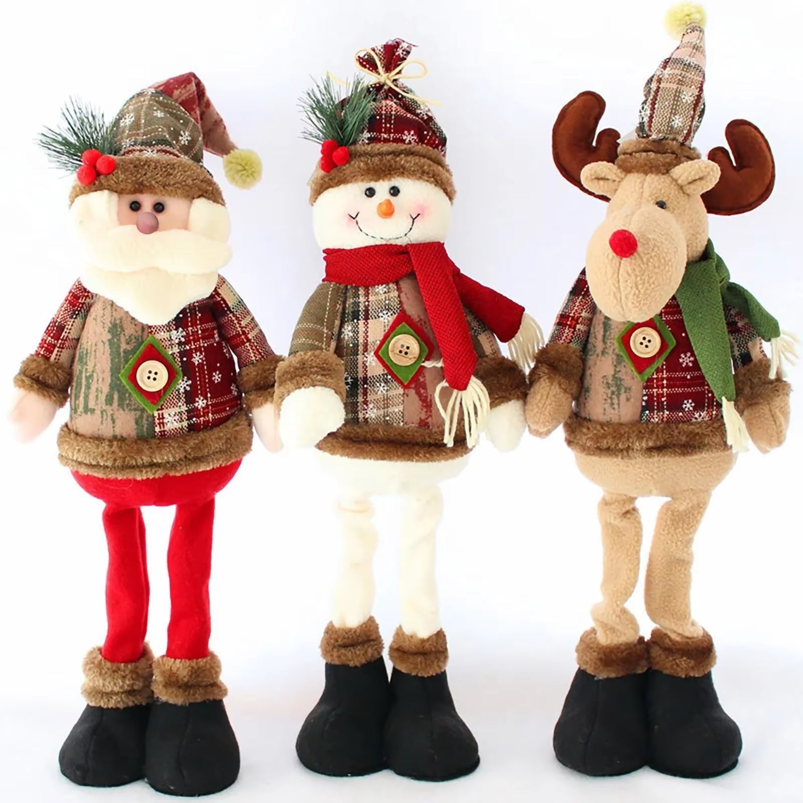 Adjustable Santa Claus Snowman Elk Doll Plush 40～60Cm Xmas Gift Christmas Tree Decorations Home Party Xmas Ornaments 1～3Pcs