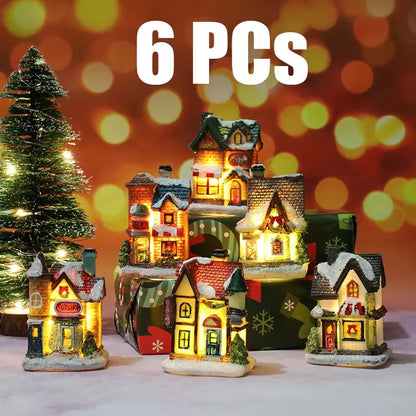 1~6Pcs 2025 Christmas Ornaments LED Night Light Luminous Castle Snow House Sculpture Xmas Decoration for Home New Year Navidad