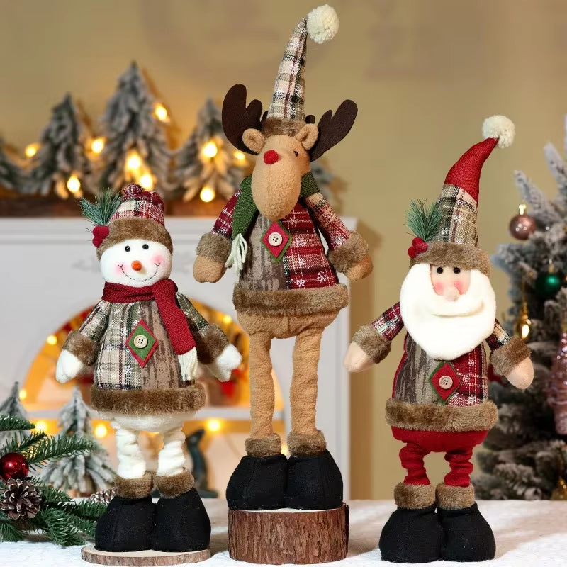 Adjustable Santa Claus Snowman Elk Doll Plush 40～60Cm Xmas Gift Christmas Tree Decorations Home Party Xmas Ornaments 1～3Pcs