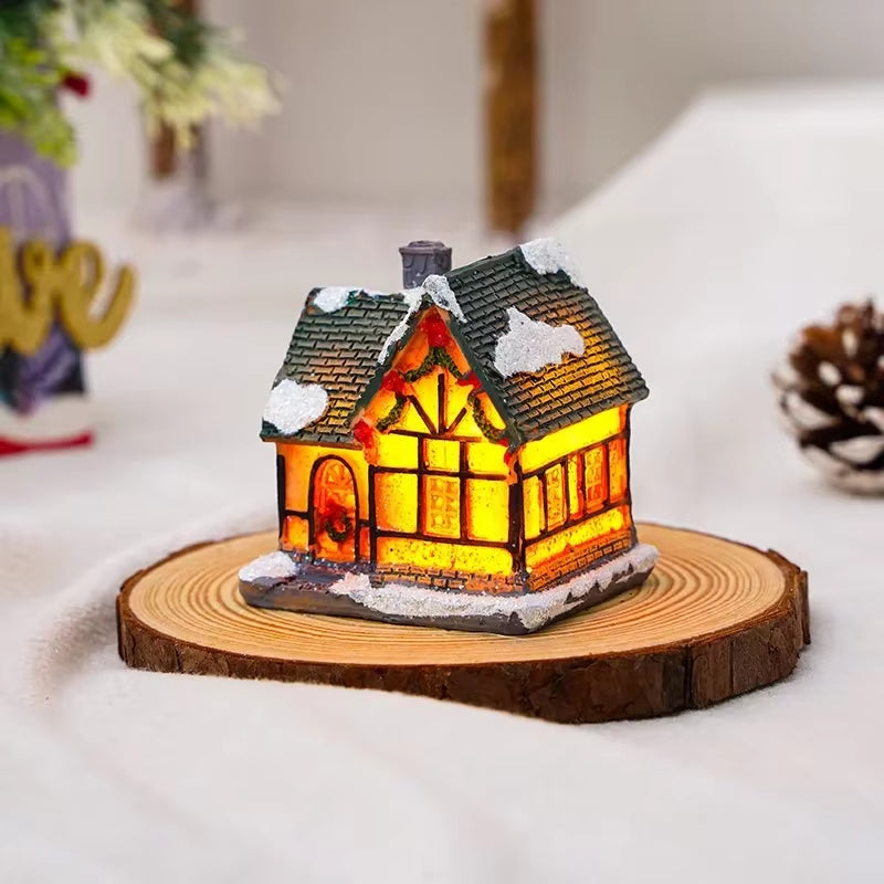 1~6Pcs 2025 Christmas Ornaments LED Night Light Luminous Castle Snow House Sculpture Xmas Decoration for Home New Year Navidad