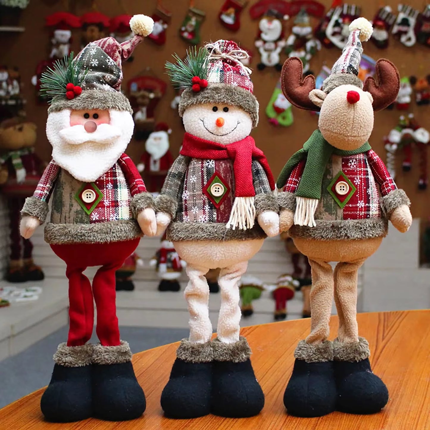 Adjustable Santa Claus Snowman Elk Doll Plush 40～60Cm Xmas Gift Christmas Tree Decorations Home Party Xmas Ornaments 1～3Pcs