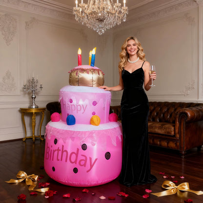 1.6M Birthday Cake Inflatables Outdoor Decorations Build-In LED Light Happy Birthday Party Decor Home Indoor Outdoor Garden