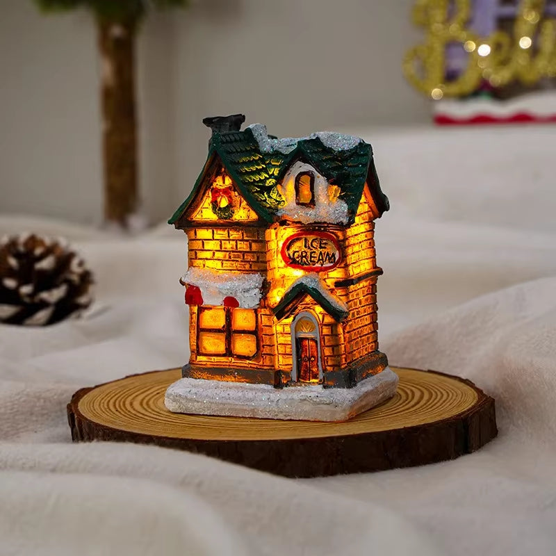 1~6Pcs 2025 Christmas Ornaments LED Night Light Luminous Castle Snow House Sculpture Xmas Decoration for Home New Year Navidad