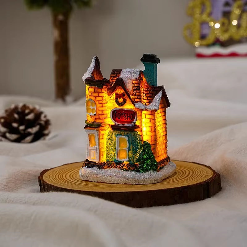 1~6Pcs 2025 Christmas Ornaments LED Night Light Luminous Castle Snow House Sculpture Xmas Decoration for Home New Year Navidad