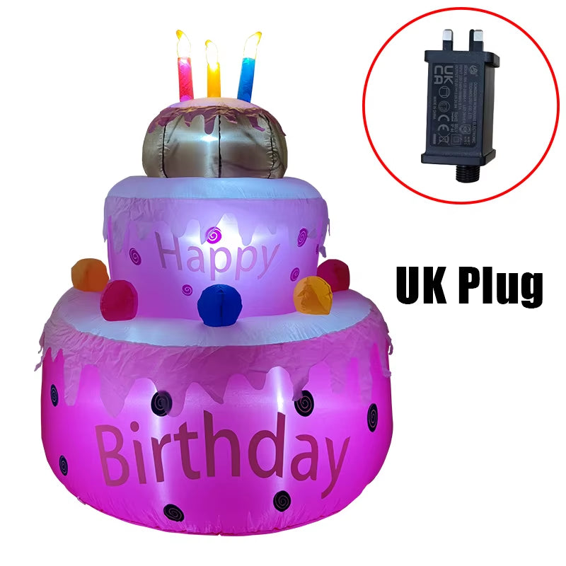 1.6M Birthday Cake Inflatables Outdoor Decorations Build-In LED Light Happy Birthday Party Decor Home Indoor Outdoor Garden