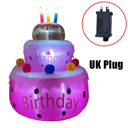 1.6M Birthday Cake Inflatables Outdoor Decorations Build-In LED Light Happy Birthday Party Decor Home Indoor Outdoor Garden