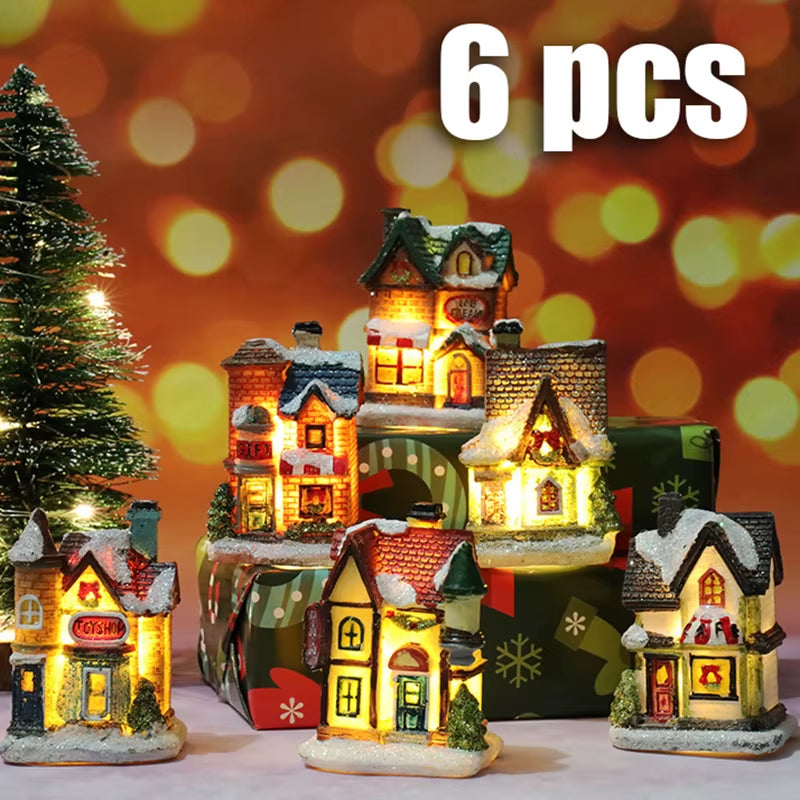 1~6Pcs 2025 Christmas Ornaments LED Night Light Luminous Castle Snow House Sculpture Xmas Decoration for Home New Year Navidad
