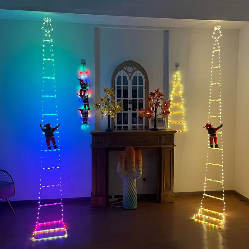 LED Christmas Decorations Fairy Lamp LED Ladder Lamp with Climbing Santa Claus Home Outdoor Christmas Light New Year Ornaments S