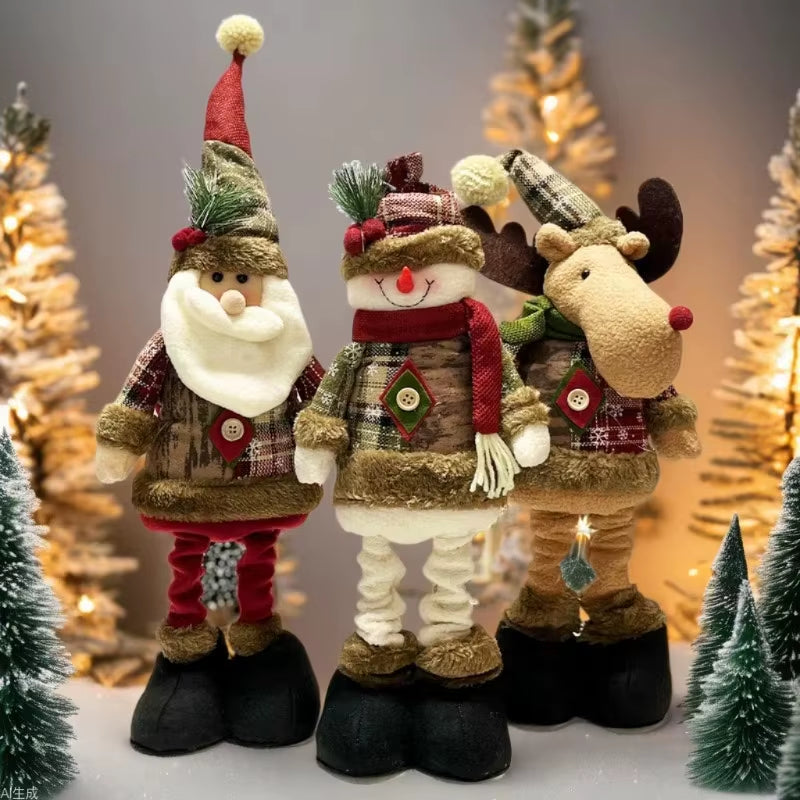 Adjustable Santa Claus Snowman Elk Doll Plush 40～60Cm Xmas Gift Christmas Tree Decorations Home Party Xmas Ornaments 1～3Pcs